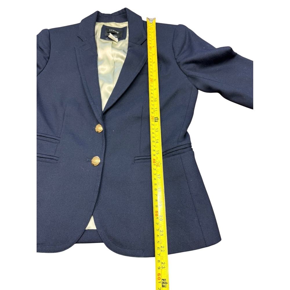 J.Crew Schoolboy Blazer Navy Blue Wool Blend Gold Crest Buttons Size 0 RN77388 - Picture 4 of 6